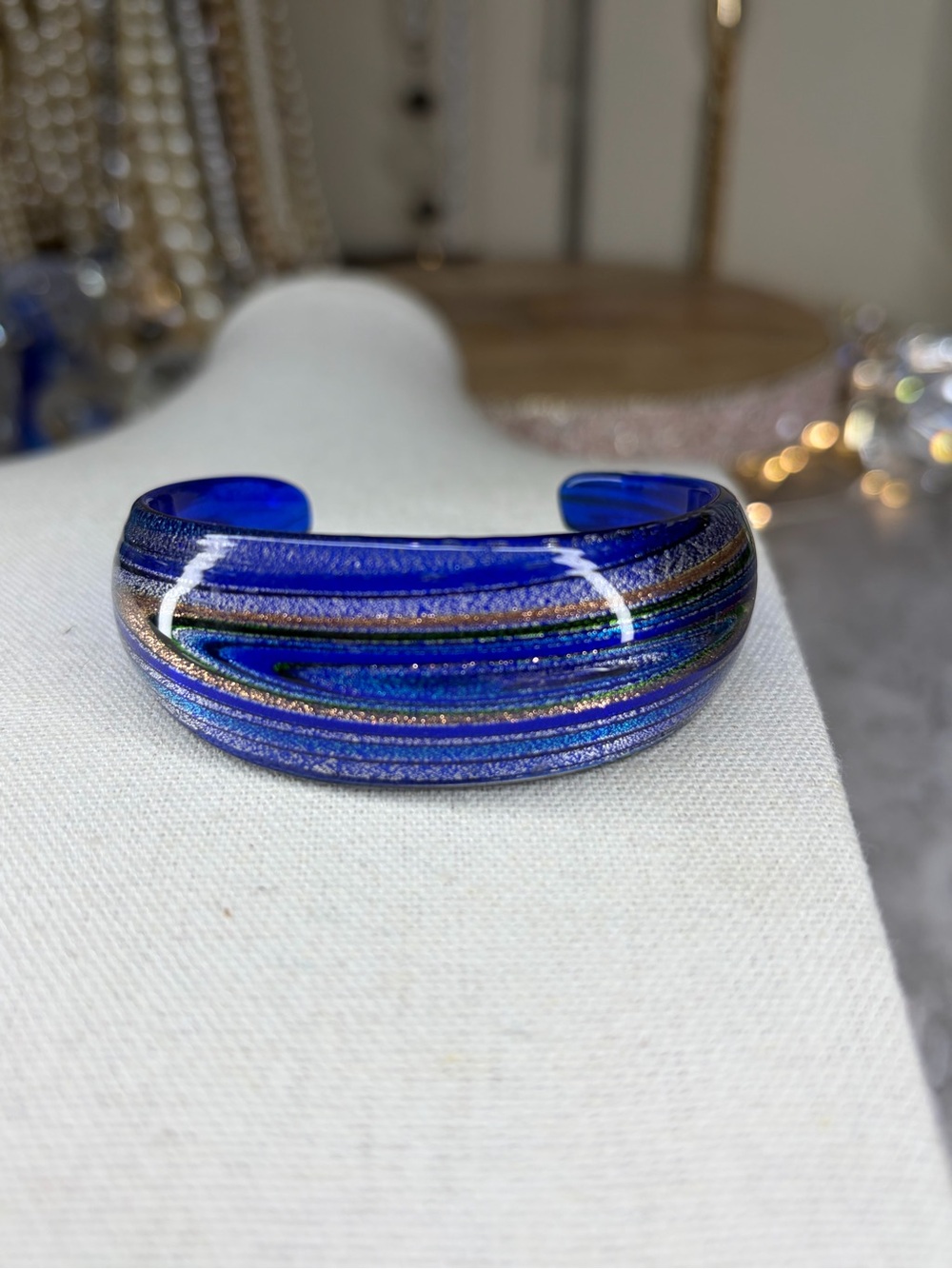 Venetian Colbalt Blue Murano Glass Bracelet Cuff Jewelry Art Glass Blue Sparkle